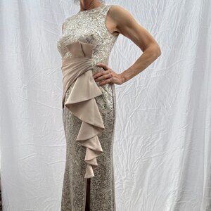 Eliza J Size 6 Beige Silver Accented Full Length Gown